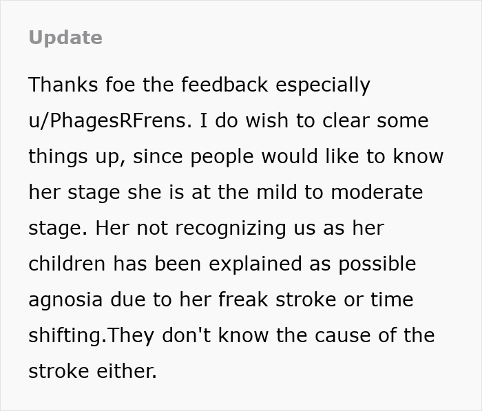 Explanation of mom's mild to moderate dementia and stroke impact Explanation of mom's mild to moderate dementia and stroke impact