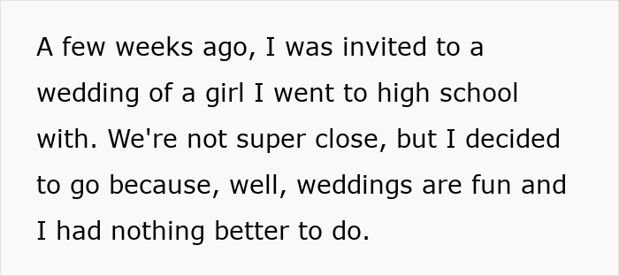 Text describing attending a high school friend's wedding