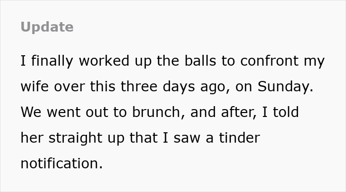 Husband confronts wife about Tinder notification seen during brunch Husband confronts wife about Tinder notification seen during brunch