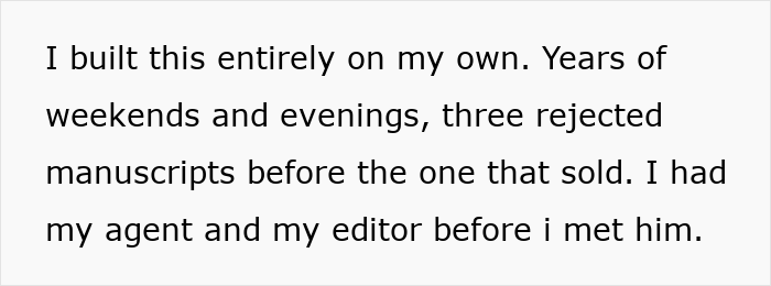 Screenshot of an author explaining she built her book success entirely on her own, without her boyfriend's help.