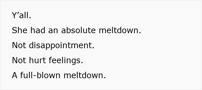 A screenshot of text detailing a mother-in-law's absolute meltdown over the couple's decision.