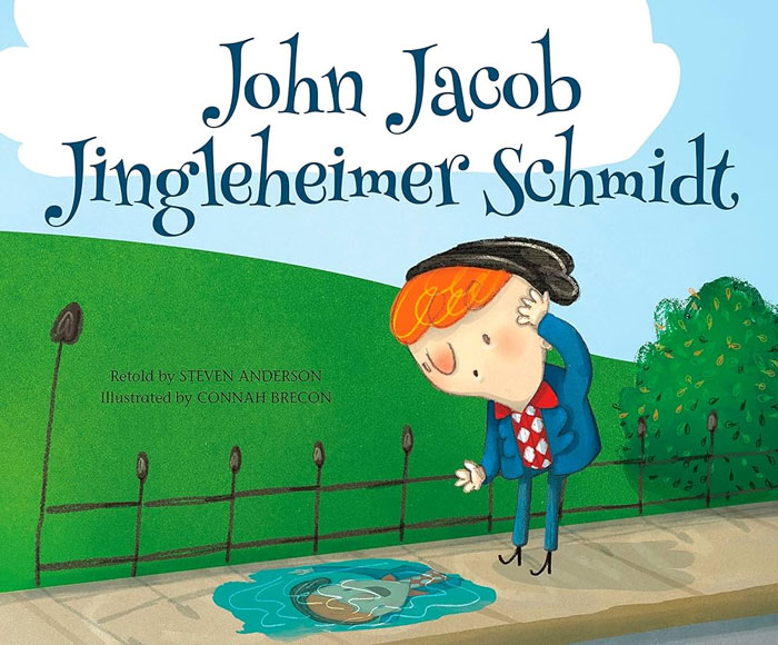 Illustration of a boy looking at a puddle with stylized text, related to romanticized historical figures