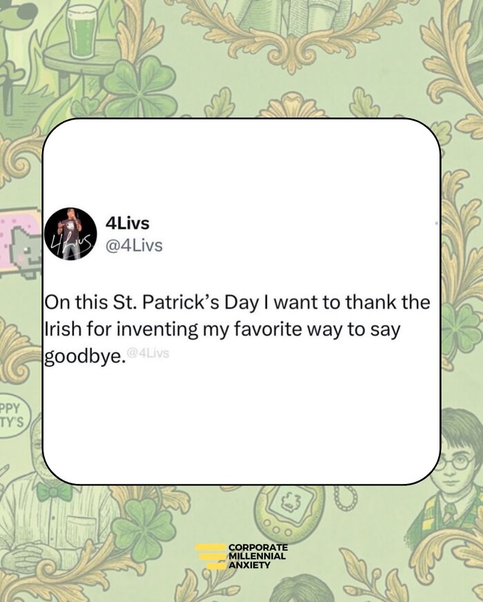 Funny post satirizing corporate life: a tweet about the Irish inventing a favorite way to say goodbye.