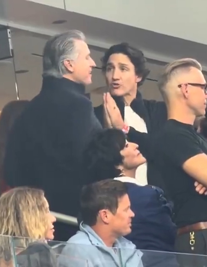 Gavin Newsom and Justin Trudeau in a conversation at the World Cup, their confession exposed. Gavin Newsom and Justin Trudeau in a conversation at the World Cup, their confession exposed.