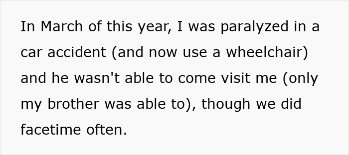 Text excerpt describing paralysis from car accident and using a wheelchair Text excerpt describing paralysis from car accident and using a wheelchair