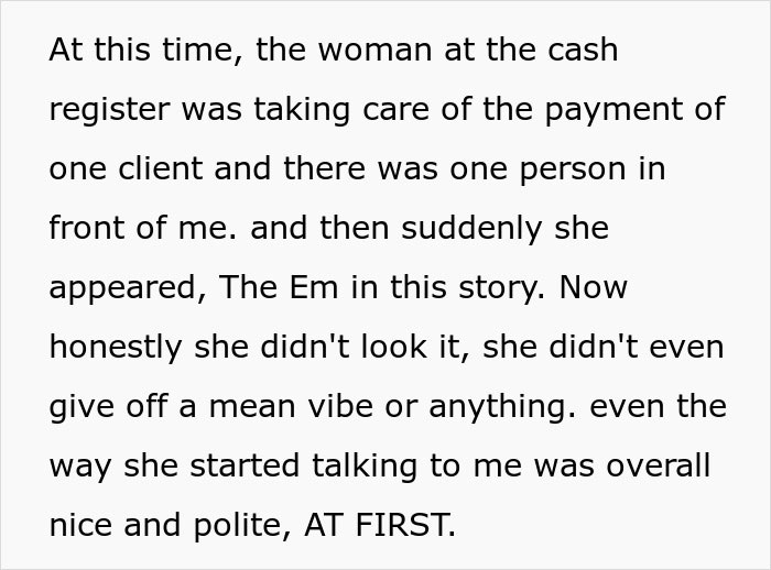 Text describing the initial polite encounter with an entitled mom before her parenting fail led to arrest. Text describing the initial polite encounter with an entitled mom before her parenting fail led to arrest.