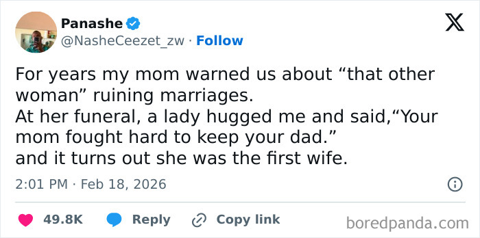 Real-life plot twist of first wife comforting at mom's funeral about marriage