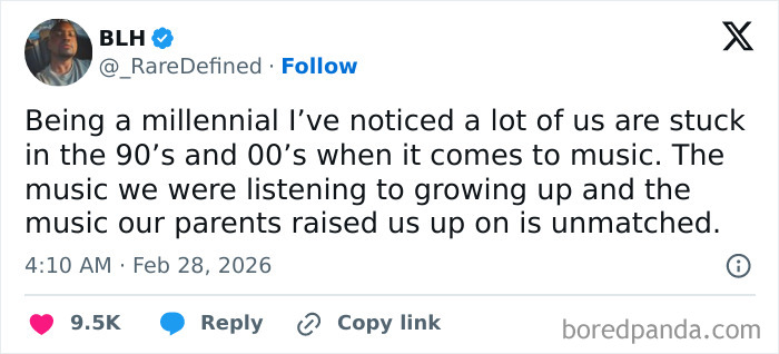 Millennial reflects on unmatched 90s and 00s music from their youth and parents' era