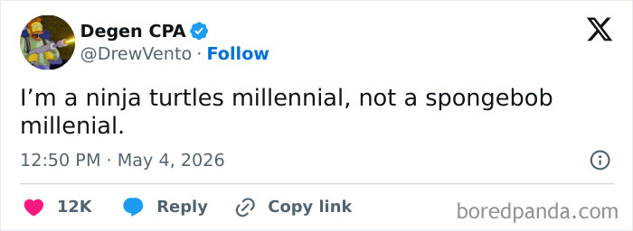 Millennial identity preference between ninja turtles and spongebob