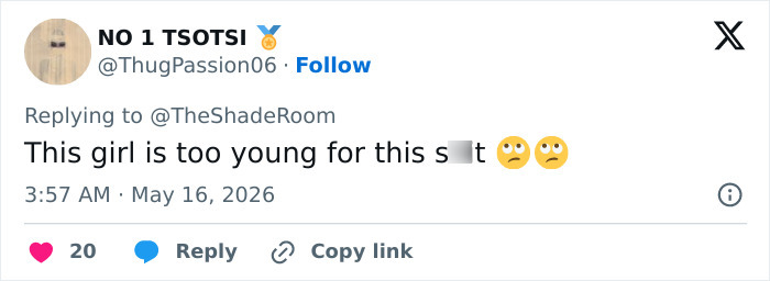 Tweet commenting on a girl's age and behavior Tweet commenting on a girl's age and behavior