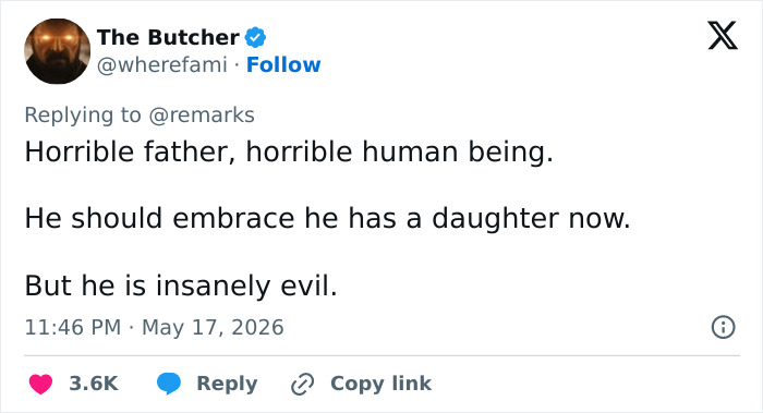 Tweet criticizing Elon Musk as a horrible father despite having a daughter Tweet criticizing Elon Musk as a horrible father despite having a daughter