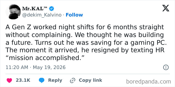 Real-life plot twist of Gen Z working night shifts saving for gaming PC then quitting