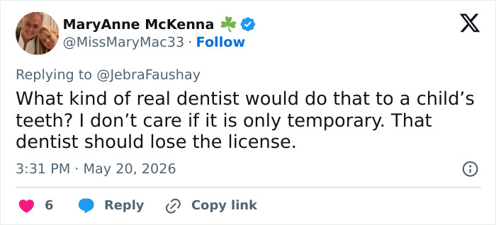 Tweet criticizing dentist for black grills on child's teeth Tweet criticizing dentist for black grills on child's teeth