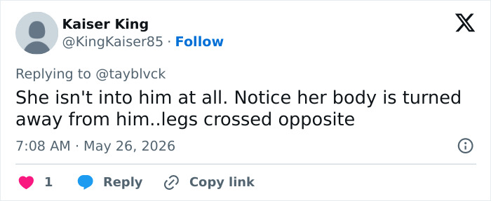 Tweet discussing body language and lack of interest amid plastic surgery rumors Tweet discussing body language and lack of interest amid plastic surgery rumors