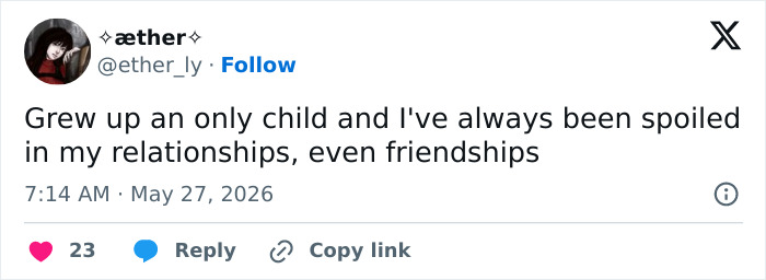 Social media post discussing being spoiled in relationships and friendships