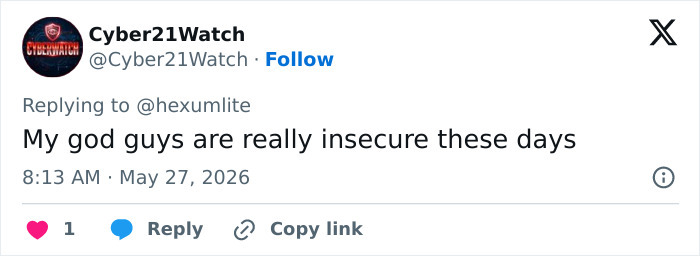Twitter post commenting on male insecurity today Twitter post commenting on male insecurity today