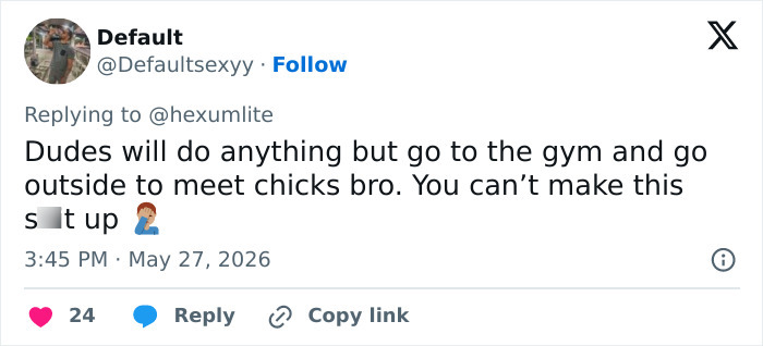 Tweet about guys avoiding gym and meeting women Tweet about guys avoiding gym and meeting women