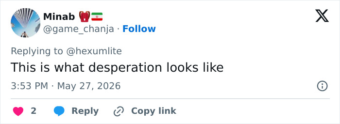 Tweet text saying desperation looks like in response to maxilla expander Tweet text saying desperation looks like in response to maxilla expander