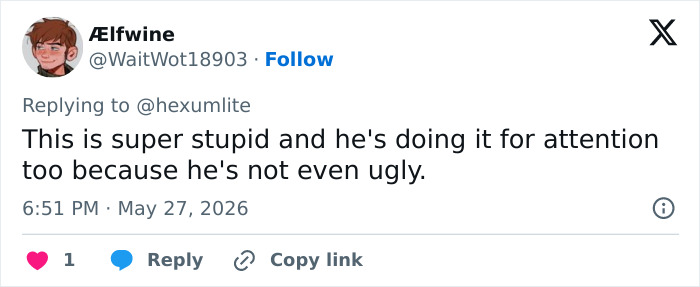 Tweet expressing criticism about maxilla expander use for attention Tweet expressing criticism about maxilla expander use for attention