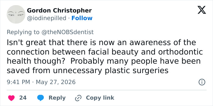 Tweet discussing facial beauty and orthodontic health connection Tweet discussing facial beauty and orthodontic health connection