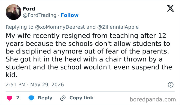 Teacher resigns after 12 years due to lack of student discipline and safety