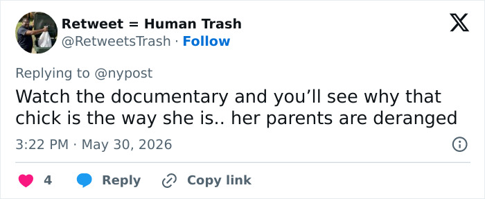 Tweet discussing Mackenzie Shirilla and her parents in Hell On Wheels case Tweet discussing Mackenzie Shirilla and her parents in Hell On Wheels case