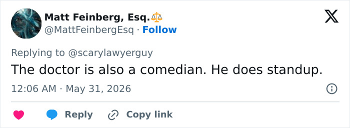 Comment mentions a doctor comedian related to Trump's medical history