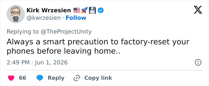 Tweet advising phone factory reset as a smart precaution before leaving home Tweet advising phone factory reset as a smart precaution before leaving home
