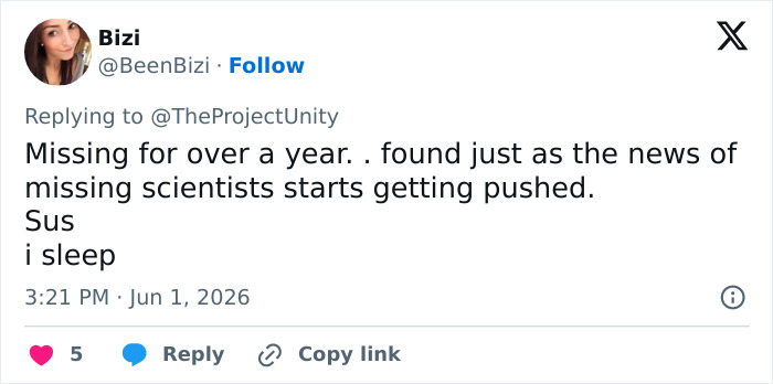 Tweet about missing scientists linked to new explosive theories Tweet about missing scientists linked to new explosive theories