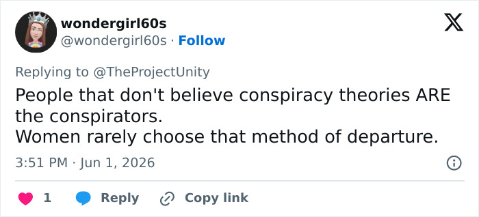 Tweet sharing opinions on conspiracy theories related to missing scientist assistant case Tweet sharing opinions on conspiracy theories related to missing scientist assistant case
