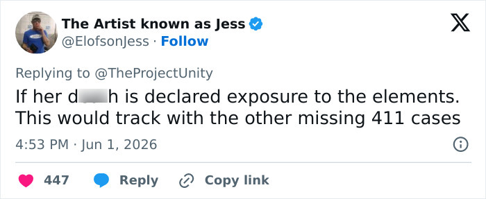 Tweet discussing missing scientist assistant and exposure to elements theory Tweet discussing missing scientist assistant and exposure to elements theory