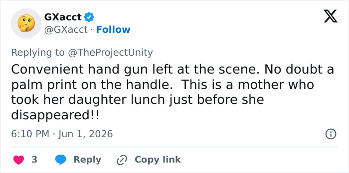 Tweet alleging handgun left at scene in missing scientist assistant investigation Tweet alleging handgun left at scene in missing scientist assistant investigation