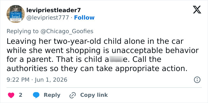 Tweet condemns leaving young child alone in hot car, urges calling authorities Tweet condemns leaving young child alone in hot car, urges calling authorities