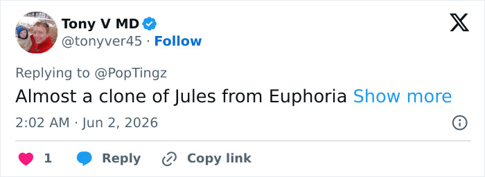 Tweet comparing Vivian to Jules from Euphoria Tweet comparing Vivian to Jules from Euphoria