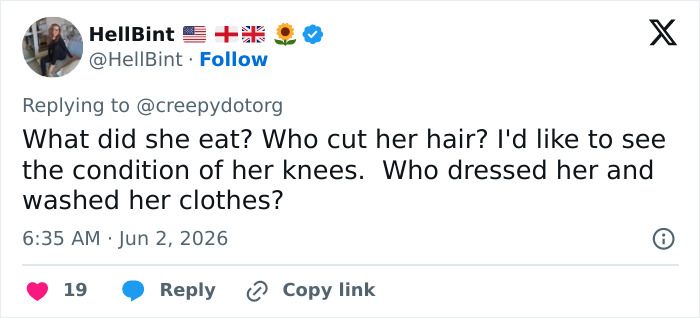 Screenshot of a tweet from HellBint replying to an article about a girl raised by dogs. The tweet questions how the abandoned girl survived. Screenshot of a tweet from HellBint replying to an article about a girl raised by dogs. The tweet questions how the abandoned girl survived.