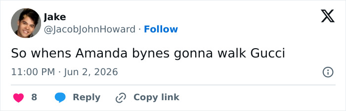 Tweet asking when Amanda Bynes will walk Gucci fashion