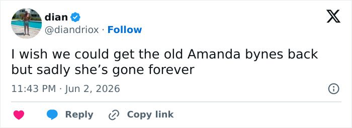 Tweet expressing sadness over Amanda Bynes transformation