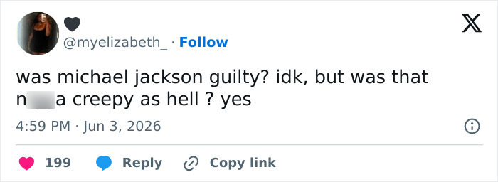 Tweet questioning Michael Jackson's guilt and calling him creepy