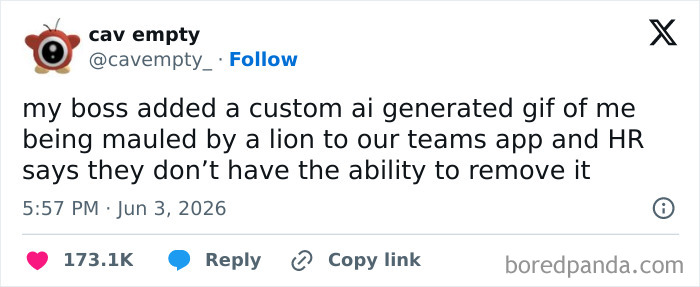 A tweet about a custom AI gif of being mauled by a lion, a true fever dream meme.