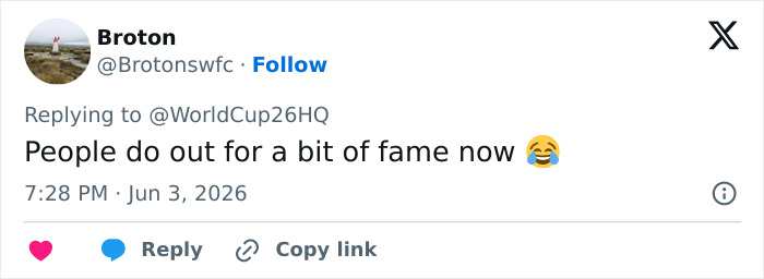 Social media comment reacting to World Cup influencer viral post
