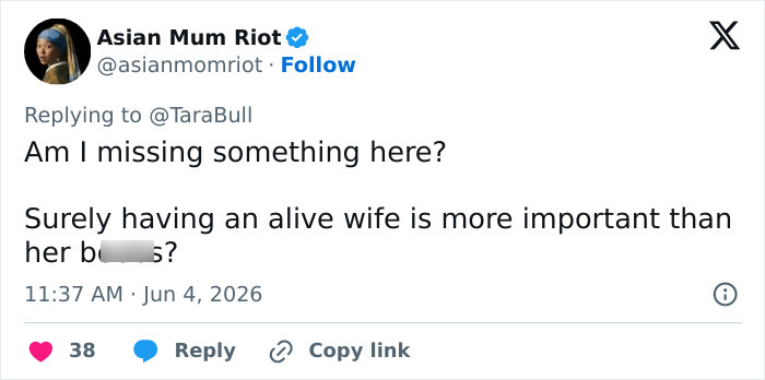 Tweet discussing importance of having an alive wife after surgery