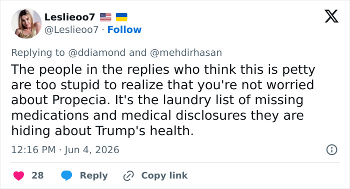 Tweet about missing medications and medical disclosures on Trump's health