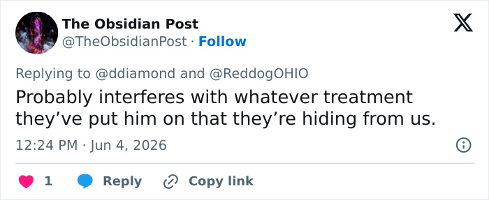 Tweet suggesting interference with Trump's treatment being hidden