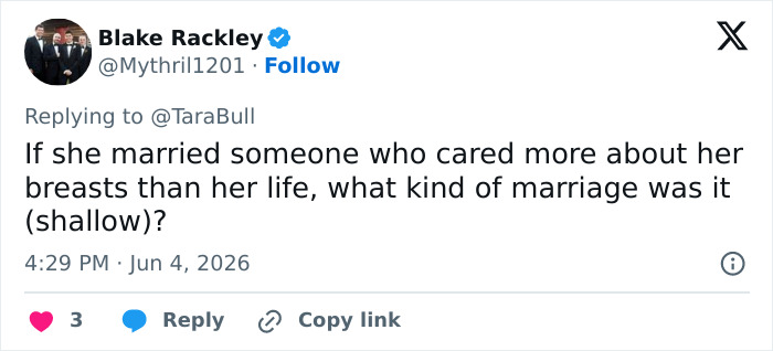Twitter user discusses marriage and priorities in response to Sharon Stone surgery news