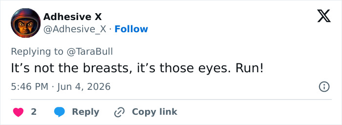 Twitter reply warning about eyes, not breasts, in Sharon Stone husband story