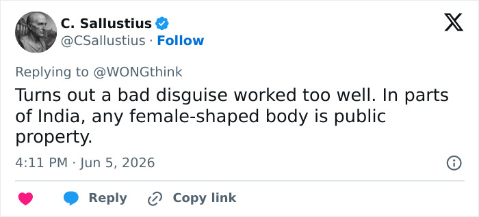 Tweet about disguise exposing gender violence in India against female-shaped bodies