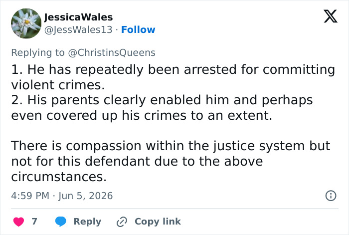 Tweet discussing violent crimes and justice system in Norway trial update