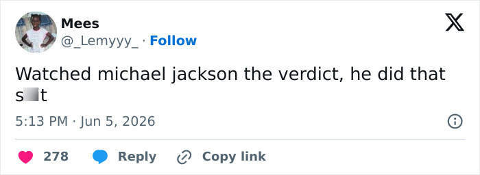 Tweet claiming Michael Jackson guilty from watching a verdict documentary