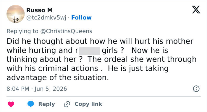 Tweet discussing emotional impact of Norway future queen's son's criminal actions
