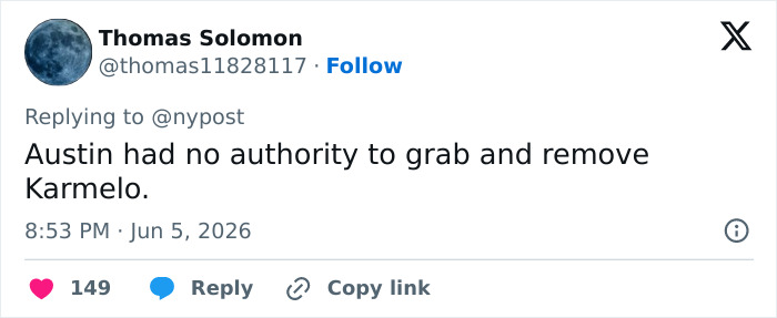 Tweet stating Austin had no authority to remove Karmelo Anthony